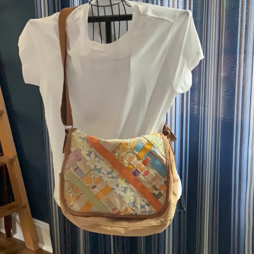 Fossil Leather and Canvas Crossbody Bag